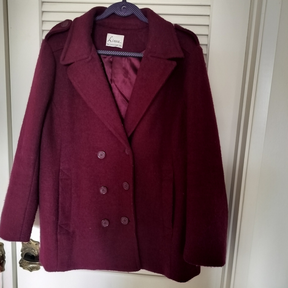 As Is Linea Louis Dell'Olio Poly Wool Blend Dark Magenta Pea Coat